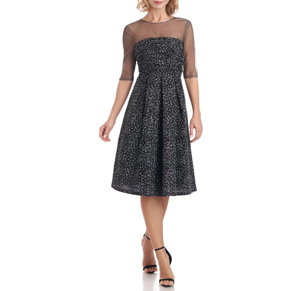 JS Collections Sequin Midi Fit and Flare Cocktail Dress Black and Silver Size 14